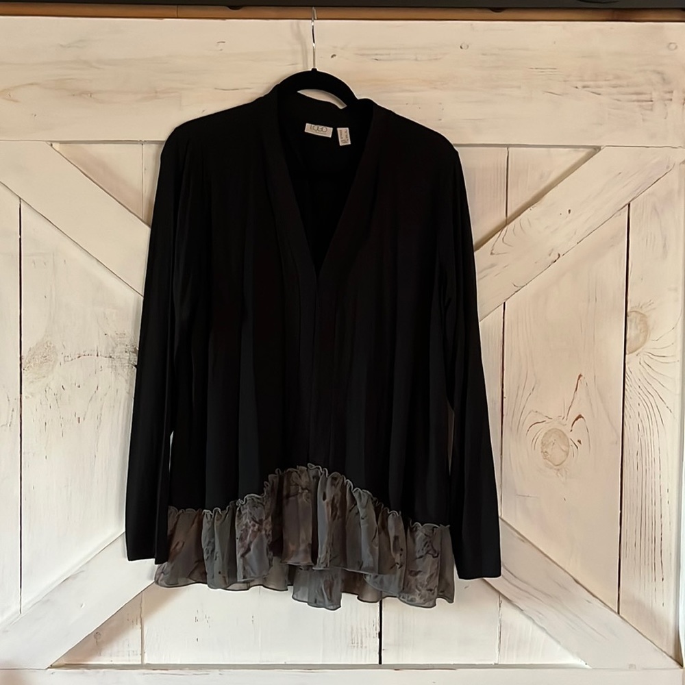 3/$15 LOGO Cardigan with Sheer Floral Ruffle